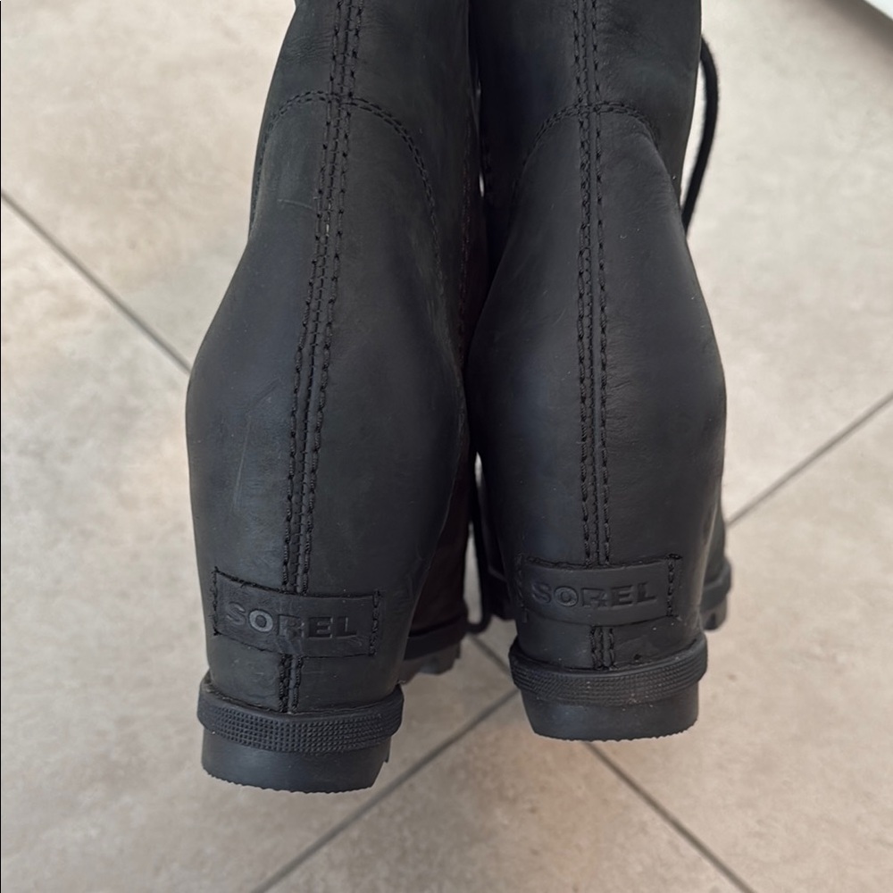 Sorel Black Lace-Up Wedge Ankle Boots - Picture 3 of 3